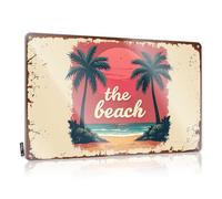 Letrero de estaño de decoración vintage Nice | Sunset Serenity: Tropical Palm Beach Paradise Nostalgic Days Decoration (20 x 30 cm)