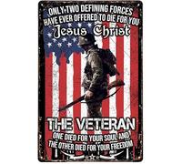 Letrero de estaño de veterano americano con texto en inglés "Only Two Defining Forces Have Ever Offered To Die For You God The Veteran", 12 x 8 pulgadas, regalo para soldados, ejército, azul marino