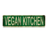 Letrero de estaño delgado de cocina vegana, divertido letrero de metal para decoración de pared para dormitorio, granja, hogar, bar, garaje, cueva de hombre, regalo de 4 x 16 pulgadas