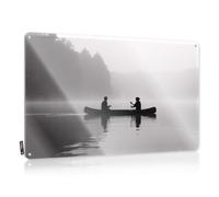 Letrero de estaño divertido con texto en inglés "Two People In A Canoe On A Foggy Lake" (30 x 40 cm)