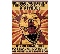 Letrero de estaño para cocina, Pitbull Dog This Home Protected by The Good Lord and A Pitbull If You Come Here, letrero de metal vintage para decoración del hogar, letrero de aluminio rústico, arte de