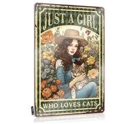 Letrero de estaño para decoración de bar para el hogar con texto en inglés "Just A Girl Who Loves Cats", letrero de pared hippie para cocina, decoración de apartamento para hombres, letreros de