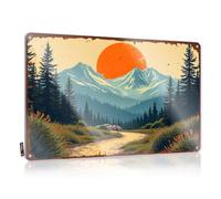 Letrero de estaño para decoración de cueva de hombre, sendero de puesta de sol, un paisaje sereno de montaña con colores vibrantes, letrero de metal para cerveza, reglas de cueva de hombre (30 x 40 cm