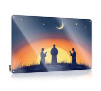 Letrero de estaño para decoración de cueva de hombre, tres figuras en túnicas bajo un cielo estrellado con una luna creciente, letrero de metal para cerveza, reglas de la cueva del hombre (30 x 40 cm)