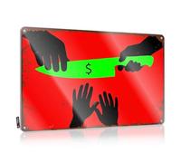Letrero de estaño para decoración de pared con cuchillo de dinero: The Cost Of Greed, letrero de advertencia de cueva para dormitorio (30 x 40 cm)