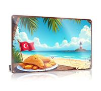 Letrero de estaño para decoración de pared con texto en inglés «Turkish Delight On The Beach: A Coastal Feast With A View» (20 x 30 cm)