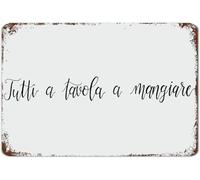 Letrero de estaño retro y divertido con tutti A Tavola A Mangiare para decoración de pared de jardín, hogar, granja, patio, puerta delantera, interior y exterior, letrero de calle de 8 x 12 pulgadas