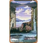 Letrero de estaño vintage Columbia River Gorge Views Bar Club Familia Baño Cafe Divertido Decoración de pared Regalo Letreros de metal 8 x 12 pulgadas