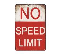 Letrero de estaño vintage con texto en inglés "No Speed Limit" (Sin límite de velocidad) - Letrero de metal retro para dormitorio, decoración de pared de garaje
