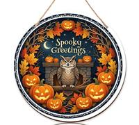 Letrero de felicitación para puerta de Halloween, búho, calabazas, 12 x 12