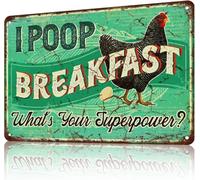 Letrero de gallinero divertido con huevo de gallina, letreros metálicos "¿Cuál es tu superpoder?", ideas de regalo para actividades al aire libre, regalo de gallinero para hombres y mujeres, 8x12 pul