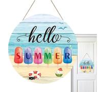Letrero de Hello Summer - Decoración rústica de puerta de verano | Letreros de decoración de pared de verano, decoración de casa de verano, para pared, ventana, porche delantero, decoraciones rústicas