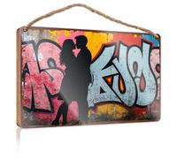 Letrero de Hello Winter con texto en inglés "Love in the Urban Jungle: A Silhouette Romance Against Graffiti B", letrero de madera para exteriores, para porche, decoración de oficina de otoño (20 x 30