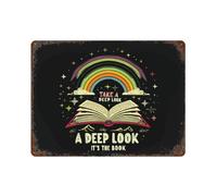 Letrero de hierro divertido con texto en inglés "Take A Deep Look It's The Book", estilo vintage, para colgar en la pared, póster decorativo de metal para cafetería, bar, hogar, 12 x 8 pulgadas, 16 x