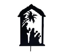 Letrero de hierro negro con estacas de sombra de belén para patio, silueta de belén navideño, decoración de jardín al aire libre, 30 x 17 cm, figura religiosa festiva (B)