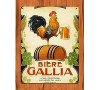 Letrero de hojalata "Biere Gallia" con texto en inglés "Biere Gallia" Beer Chicken Rooster Bar French Wall Decor Poster Sign Cartel de metal 8 x 12 pulgadas
