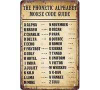 Letrero de hojalata con alfabeto fonético y código Morse para pilotos, decoración de pared, láminas decorativas para el hogar, dormitorio, bar, pub, club, cueva del hombre, regalo para mujeres y homb