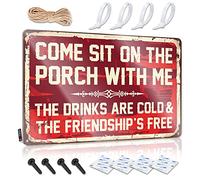 Letrero de hojalata con texto en inglés «Love Decor Vintage & Men Cave Hanging Rustproof | Revolver Wall Decor Come Sit On The Porch With Me The Drinks Are Cold And The Friendship Is Free/Funny