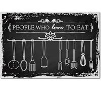 Letrero de hojalata con texto "People Who Love to Eat", letreros de metal vintage divertidos, placa retro de comida, decoración de pared para cocina, hogar, restaurante, hotel, 30 x 40 cm