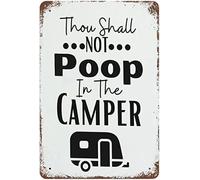 Letrero de hojalata creativo Thou Shall Poop in The Camper, divertido y novedoso letrero de metal, decoración de pared retro para el hogar, puerta, jardín, bares, restaurantes, cafeterías, oficinas