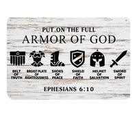 Letrero de hojalata de 8 x 12 pulgadas con texto "Pónte la armadura completa de Dios", decoración de pared de metal rústica, estilo granja, cristiano, para el hogar, granja, tienda, garaje, club, bar