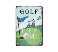 Letrero de hojalata de metal con texto "Hoyo en uno" para golf, póster de pared, placa vintage para cocina, granja, patio, garaje, club, letreros retro, baño, cueva de hombre, bar, decoración de pared