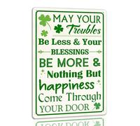 Letrero de hojalata del Día de San Patricio con bendiciones irlandesas, decoración navideña irlandesa, trébol verde de la suerte, decoración colgante de pared para el hogar, la cocina y la oficina, 2