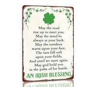 Letrero de hojalata del Día de San Patricio con una bendición irlandesa, decoración navideña irlandesa, trébol verde de la suerte, decoración colgante de pared para el hogar, la cocina y la oficina,