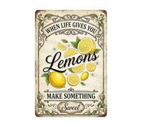 Letrero De Hojalata El Limón Inspira: Cuando La Vida Te Da Limones, Haz Algo Dulce. Vintage Carteles De Metal Nostálgico Decoración De Lata para Baño Sala De Estar Restaurantes 30X20Cm