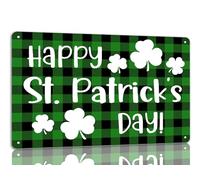 Letrero de hojalata "Feliz Día de San Patricio", letreros metálicos festivos irlandeses, trébol verde de la suerte, decoración para colgar en la pared, para el hogar, la cocina y la oficina, 20 x 30