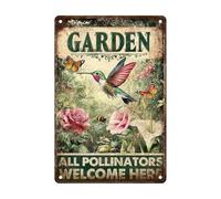 Letrero De Hojalata Jardín: Todos Los Polinizadores Son Bienvenidos Aquí Clásico Póster Letreros Retro Decoración De Lata para Al Aire Libre Club Hombre Cueva 30X20Cm