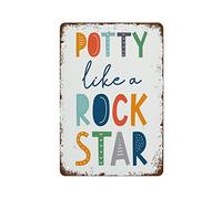 Letrero de hojalata "Potty Like A Rockstar" para entrenamiento para ir al baño, arte para el baño infantil, decoración de reglas para niños, divertido letrero retro de metal vintage para decoración d
