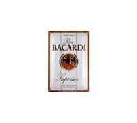 Letrero de hojalata retro de arte nost lgico de 19 x 30 cm de Bacardi - Madera blanca de alta calidad - Idea de regalo para amantes del ron. Plac