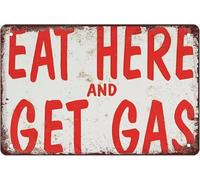 Letrero de hojalata vintage "Come aquí y consigue gasolina" para el hogar, la sala de estar, el dormitorio, la tienda de regalos, el garaje divertido, la cueva del hombre, decoración de pared interi