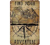 Letrero de hojalata vintage con texto "Encuentra tu aventura", ideal para camping, senderismo, decoración de pared retro para el hogar, hotel, cafetería, regalo de 8 x 12 pulgadas