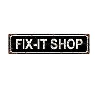 Letrero de hojalata vintage de FIX-IT SHOP, letreros de calle, decoración para el hogar, la habitación, el baño, el bar, la cafetería, el garaje, 40,6 x 10 cm