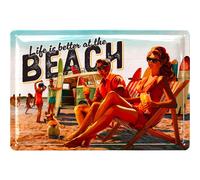 Letrero de hojalata vintage de LANOLU ""LA VIDA ES MEJOR EN LA PLAYA"", letreros de metal para piscinas, decoraci n playera vintage, letreros de pl