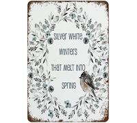 Letrero de hojalata vintage divertido, plateado y blanco, con texto "Inviernos que se funden en primavera", "Mis cosas favoritas", decoración de 30 x 20 cm, apto para el hogar, la cocina, el bar, la