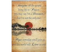 Letrero de hojalata vintage para cocina con partitura musical: Imagina a toda la gente viviendo en paz. Quizás digas que soy un soñador. Letrero de metal vintage para decoración del hogar de 8x12 pul