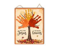 Letrero de huella de mano con texto en inglés "Fall for Jesus He Never Leaves Handprint", para niños pequeños y bebés, regalo religioso de recuerdo para bebés, decoración de actividades bíblicas