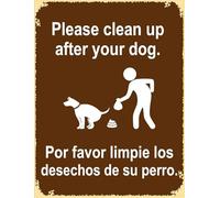 Letrero de jardín con texto en inglés «Clean Up After Your Dog Lawn Signs» bilingüe, placa metálica española para exteriores, sin residuos de mascotas, regalos de jardín, 14 x 20 cm de aluminio para
