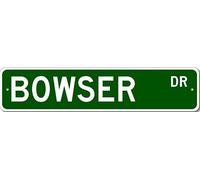 Letrero de la calle Bowser Drive personalizado con apellido. Letrero metálico personalizado.