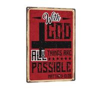 Letrero De Lata con Dios Todo Es Posible. Placa Metálica Vintage Cartel De Metal Impermeable Cartel De Chapa para Jardín Balcón Granja 20X30Cm