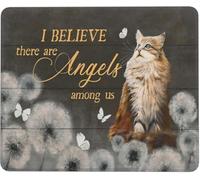 Letrero de lata con diseño de gato marrón Dibujo de diente de león y mariposa con texto en inglés "I Believe There are Angels Among Us" (n.º 446)