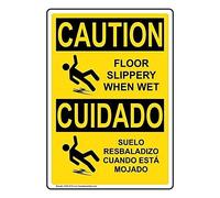 Letrero de lata con texto en inglés "Caution Floor Slippery When Wet (20,3 x 30,5 cm)