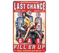 Letrero de lata con texto en inglés "Cool Women On Motorcycle Gas Fill'Er Up Station" vintage para cafeterías, bares, pubs, tiendas, decoración de pared, letreros retro divertidos para hombres y