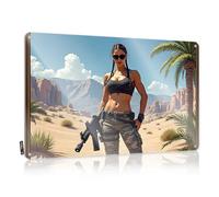 Letrero de lata con texto en inglés "Desert Warrior: A Strong Woman In Camouflage With An Assault Rifl Tin Sign" (20 x 30 cm)
