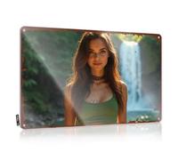 Letrero de lata con texto en inglés "Golden Hour Serenity: A Woman In Nature Near A Waterfall" (30 x 40 cm)