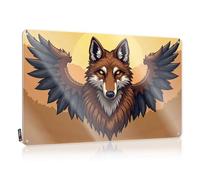 Letrero de lata con texto en inglés "In Home Bar Winged Wolf: A Mythical Creature Soaring Through The Sunset" (30 x 40 cm)
