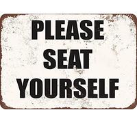 Letrero de lata con texto en inglés «Please Seat Yourself», aspecto vintage, 8 x 12